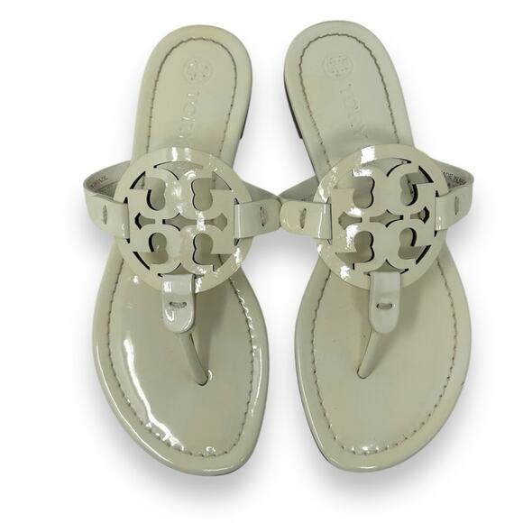 Tory Burch Patent Leather Miller Thong Slip On Sandal New Ivory 5 Women’s - Picture 2 of 13